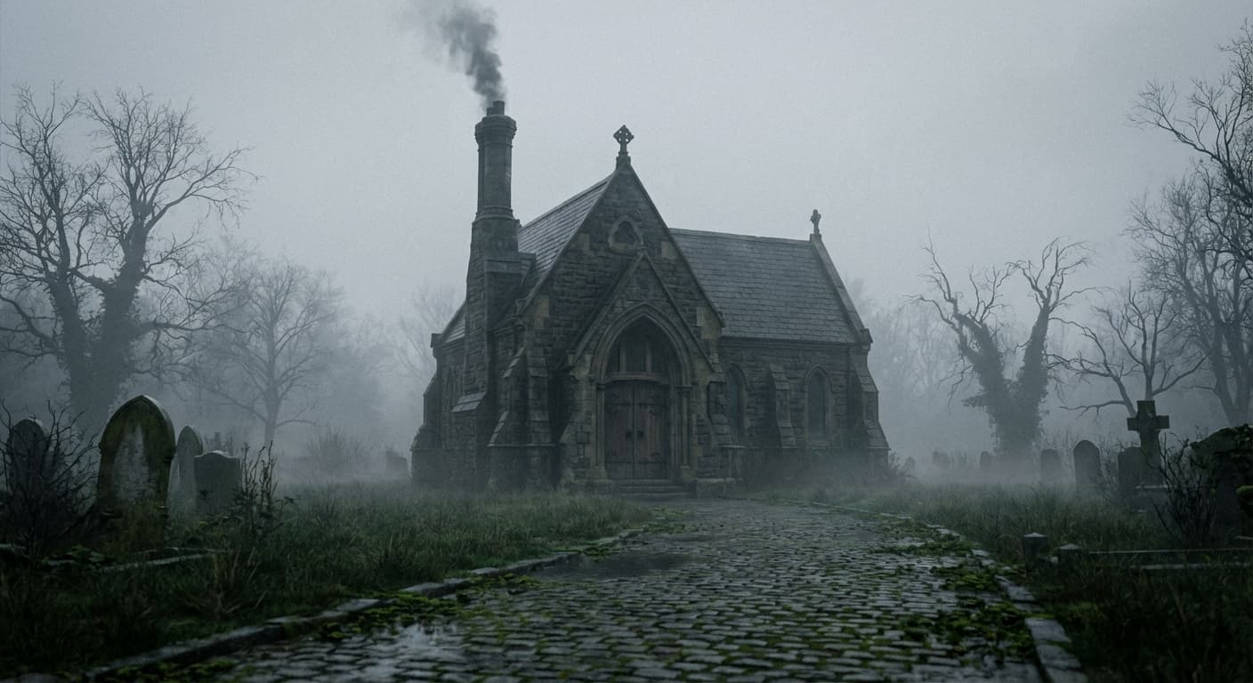 Gothic chapel in fog