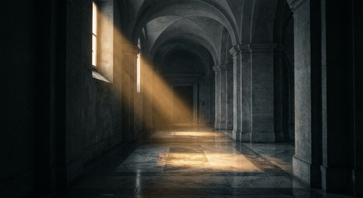 Vatican corridor with beam of light